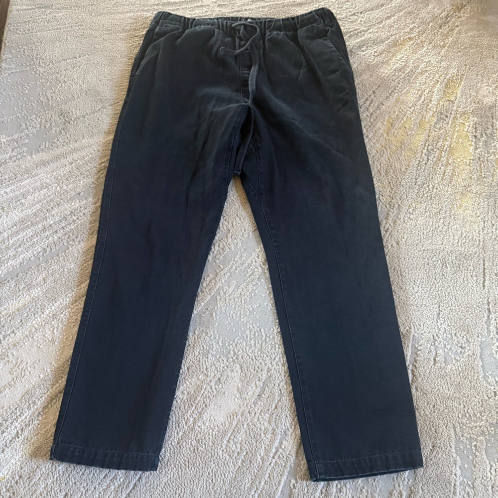 Obey black pants elastic waist straight leg pull on drawstring cotton large